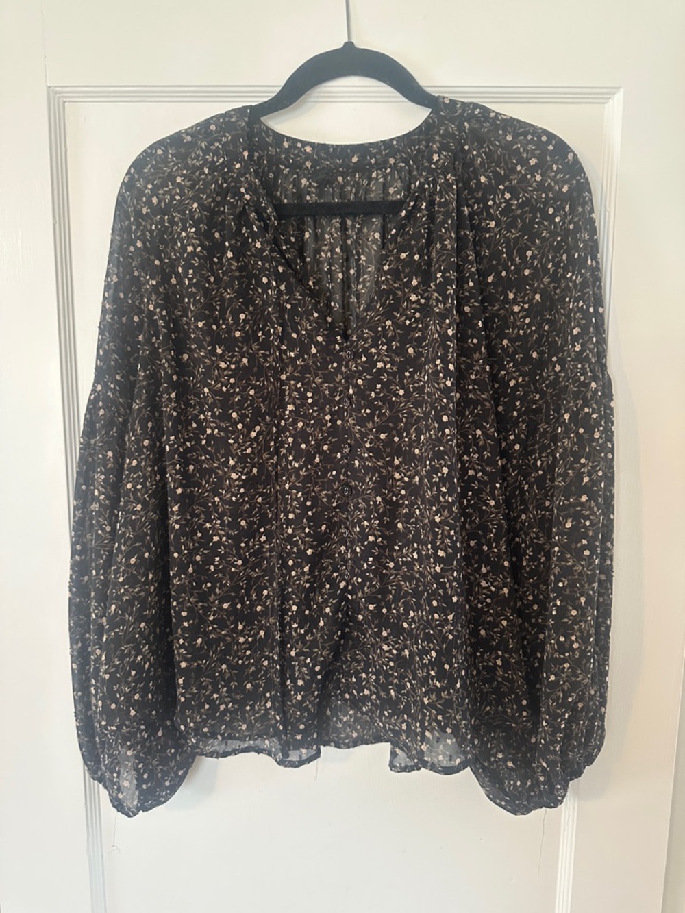 Women’s Black Floral Peasant Blouse - Blu Pepper Size L